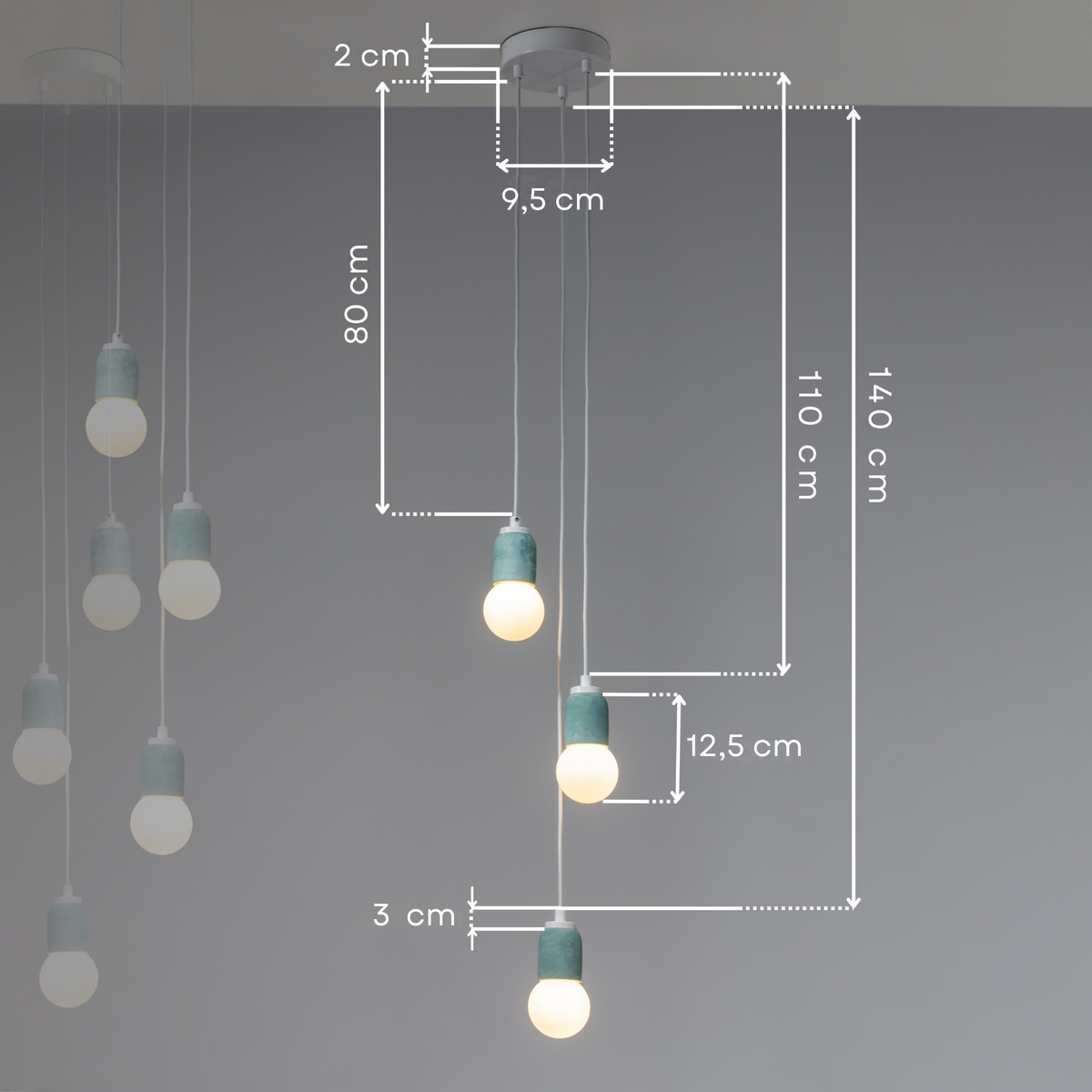 Green Cylinder Concrete 3 Suspended Lighting