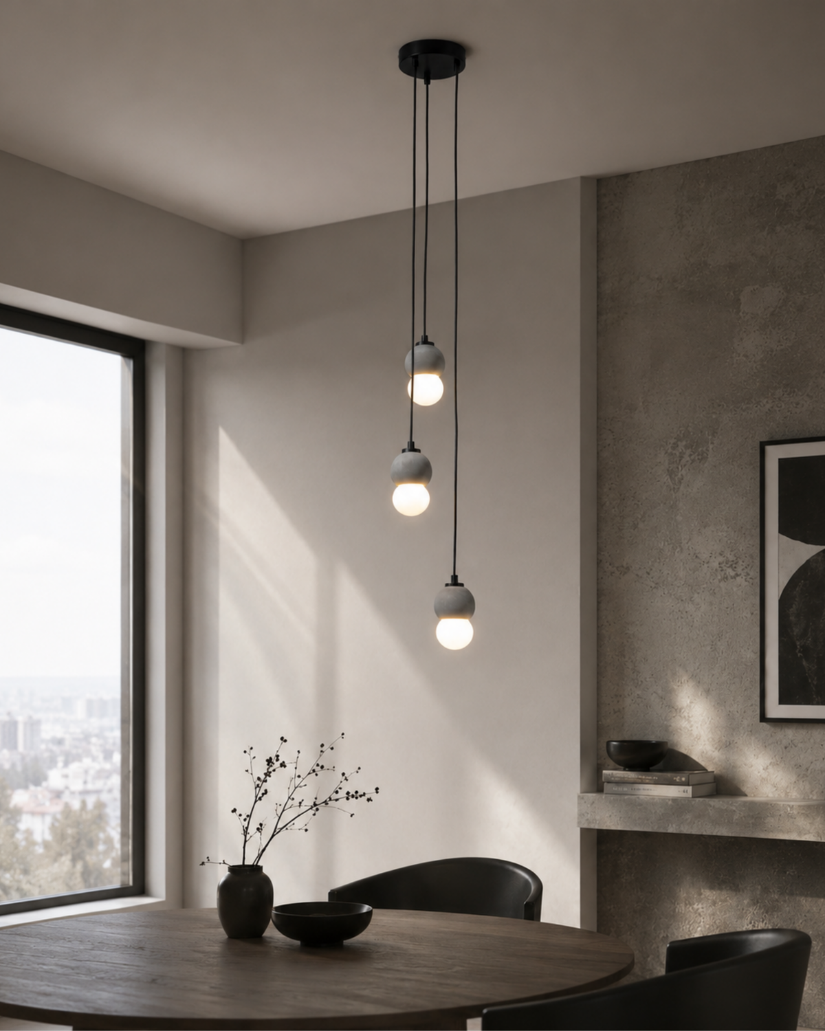 Gri Beton 3'lü Sarkıt Aydınlatma
