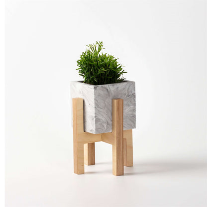 White Concrete Flower Pot with Wooden Leg